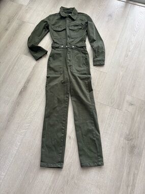 Good American Olive Utility Cotton Jumpsuit